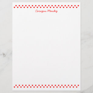 Decorative Tiny Red Hearts Stationery Paper