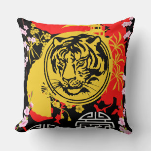 Decorative traditional chinese tiger pattern red Cushion