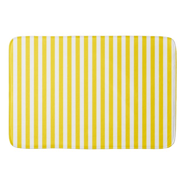 Decorative Trendy Elegant Yellow White Stripes Bath Mat (Front)