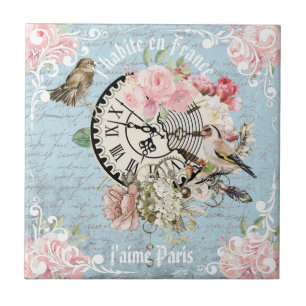 Decorative trendy vintage French lettters Floral Tile