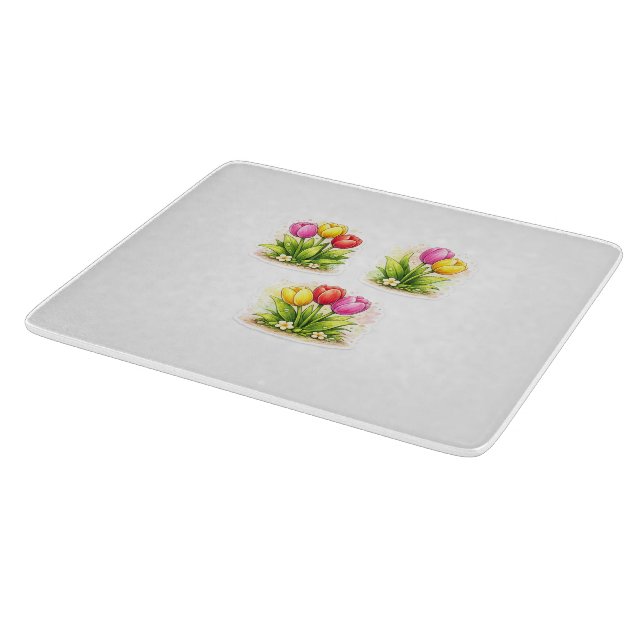 Decorative Tulip Glass Cutting Board (Corner)