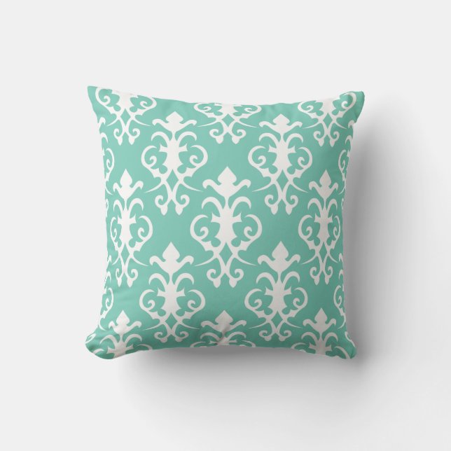 Decorative Turquoise Damask Pillow (Front)