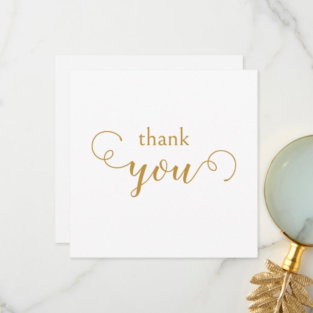 Decorative Typographic Gold Thank You Card (Front/Back In Situ)