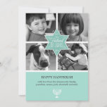 Decorative Typography Star of David Hanukkah Holiday Card<br><div class="desc">A large aqua-coloured Star of David is the focal piece of this flat greeting card. The star prints in the centre of four of a grid of your own colour or black-and-white photographs. The words "The Festival of Lights" print inside the star with swirls both inside and radiating outward from...</div>