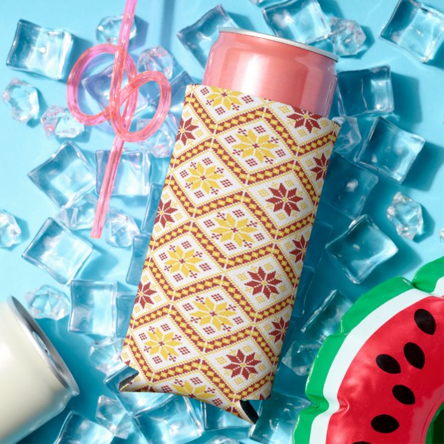 Decorative Ukrainian cross stitch Seltzer Can Cooler (In Situ Summer)