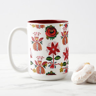 Decorative Ukrainian Flowers Two-Tone Coffee Mug