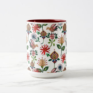 Decorative Ukrainian Flowers Two-Tone Coffee Mug