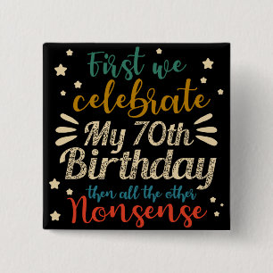decorative vintage awesome 70th birthday 15 cm square badge