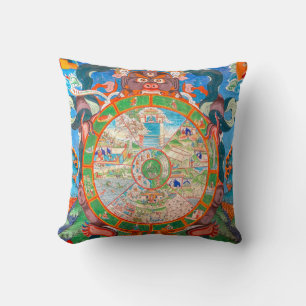 Decorative Vintage Japaneses Pattern Brown Cushion