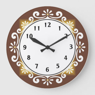 Decorative Wall Clock::Brown Frame Large Clock