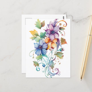Decorative Watercolor Flowers Postcard