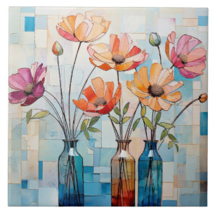 Decorative watercolor flowers tile