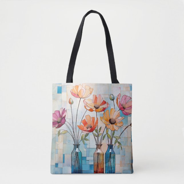Decorative watercolor flowers tote bag (Front)
