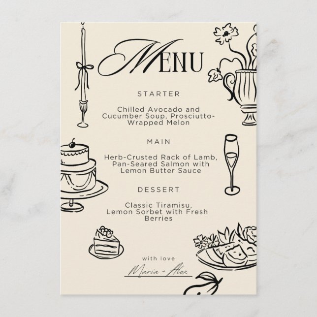 Decorative Wedding Menu – Elegant Beige Celebratio (Front)