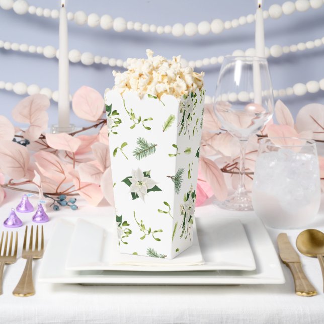 Decorative White Green Floral Popcorn Favour Box (Wedding)