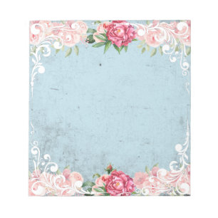 Decorative white lace Pink roses for teacher Blue Notepad