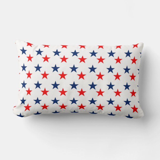 Decorative White Red Blue Stars Lumbar Cushion (Front)