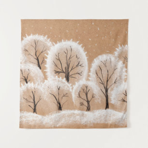 Decorative white trees. Winter branches. A hand-dr Tapestry