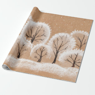 Decorative white trees. Winter branches. A hand-dr Wrapping Paper