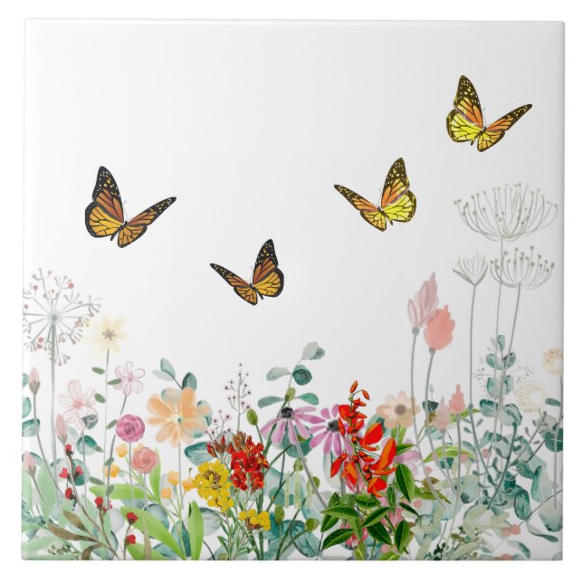 Decorative Wildflowers and Butterflies  Tile (Front)