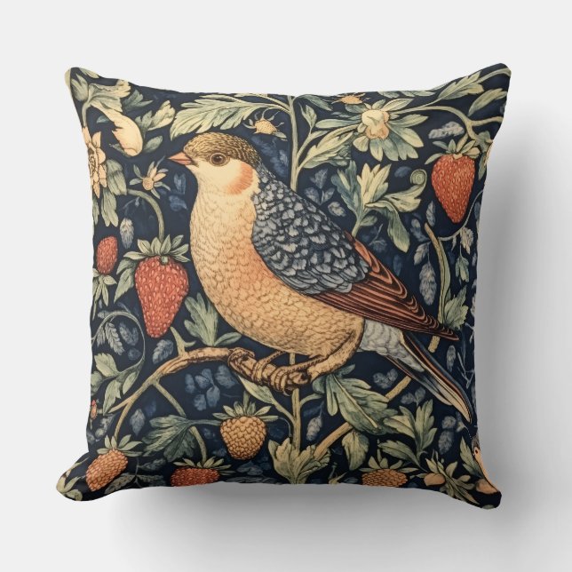 Decorative William Morris Bird Throw Pillow (Front)