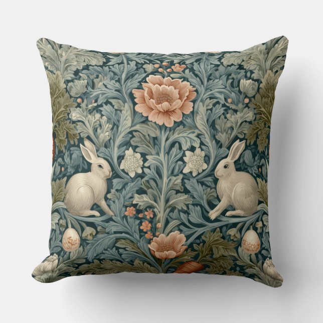 Decorative William Morris Rabbits Throw Pillow (Front)