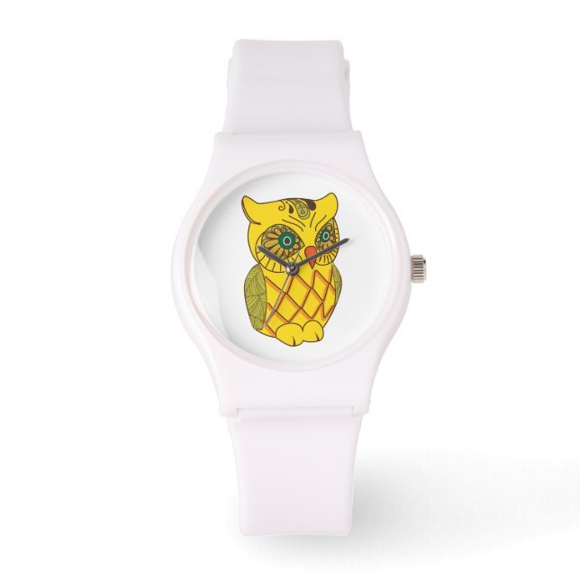 Decorative Yellow Retro Pattern Owl Watch (Front)