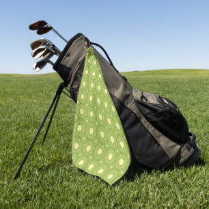 Decorative yellow star and diamond patterned golf towel