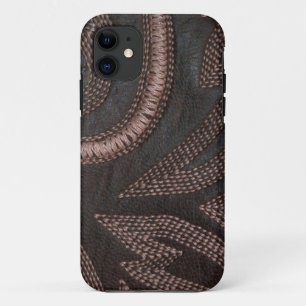 Decoratively Sewn Brown Vintage Leather Pattern Ca iPhone 11 Case