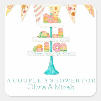 Décorée Macarons Pâtisserie Bunting Couples Shower Square Sticker