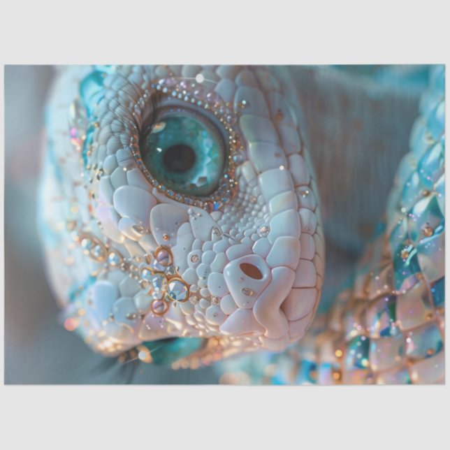 Decouapge Crystal & Jewel Adorned Teal Snake  Tissue Paper (Front)