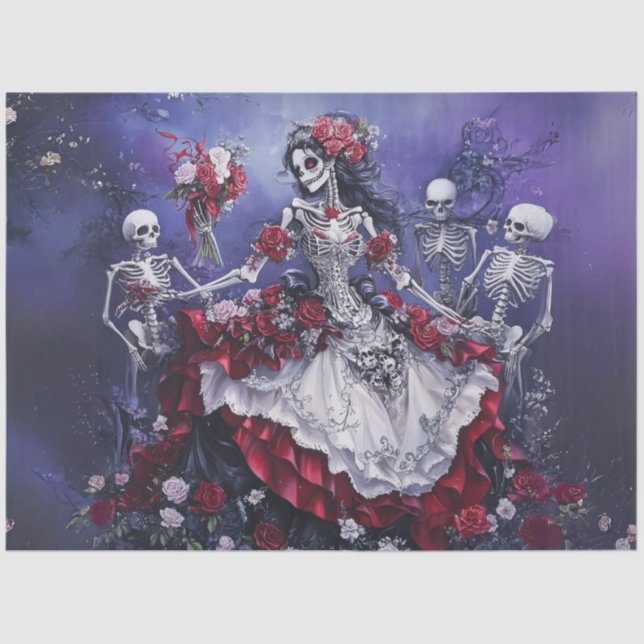 Decouapge Gothic Elegant Dancer White Red Dress  Tissue Paper (Front)