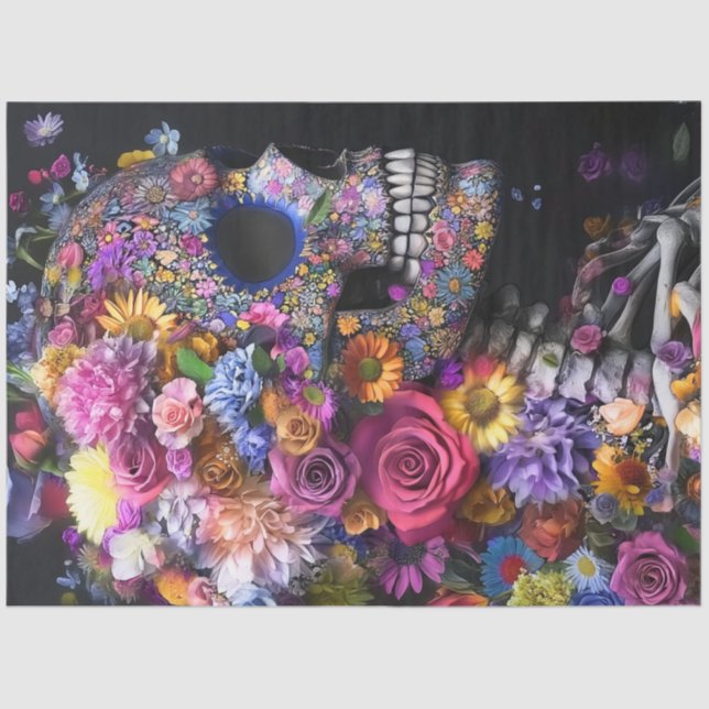 Decoupag3 Skull Bright Flowers Mixed Media Tissue Paper (Front)