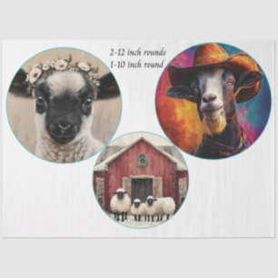Decoupage 12 & 10" Round Farm Animals  Tissue Paper