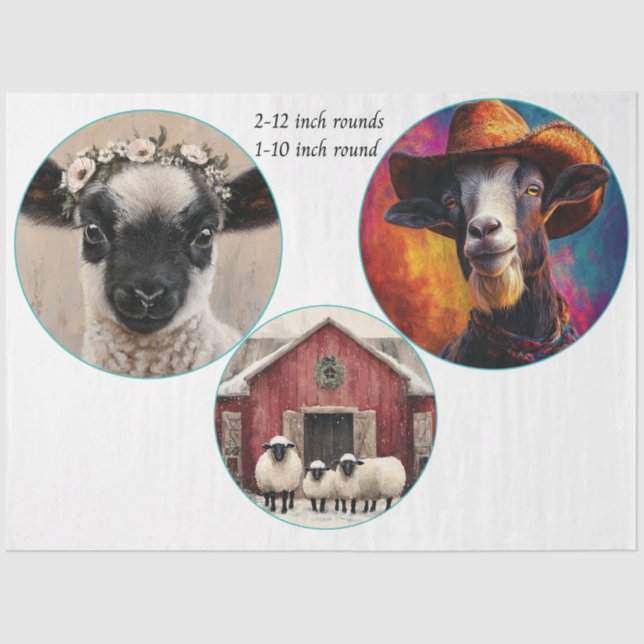 Decoupage 12 & 10" Round Farm Animals  Tissue Paper (Front)