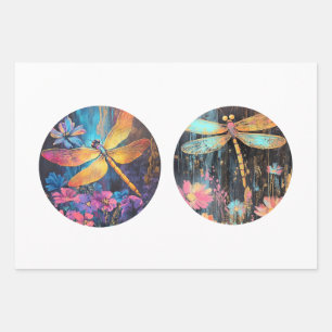 Decoupage 12" Circle Rounds Dragonfly Floral  Wrapping Paper Sheet