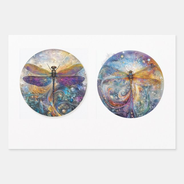 Decoupage 12" Circular Rounds Dragonflies  Wrapping Paper Sheet (Front)