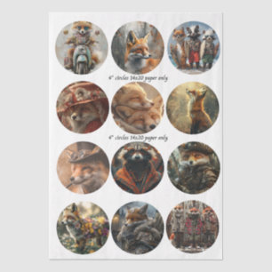 Decoupage 12 Fox 4" Coaster Woodland Designs  Tissue Paper