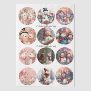 Decoupage 12 Whimsical Snowman 4" Coaster Set  Tissue Paper