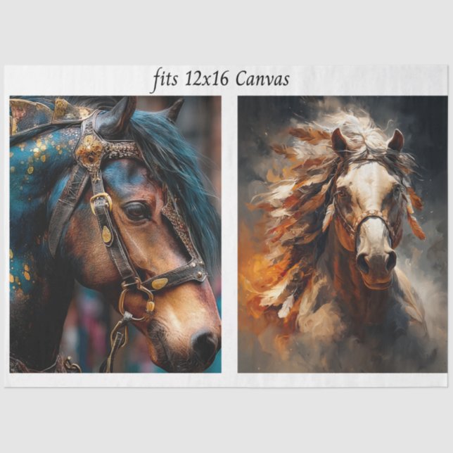 Decoupage 12x16 Stallion Horse Steampunk & Western Tissue Paper (Front)