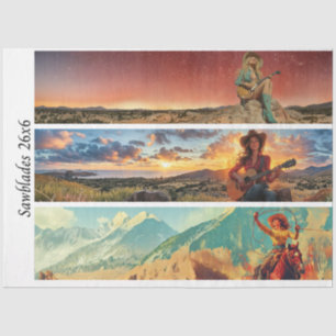 Decoupage 26x6" Cowgirl Western Designs Handsaws Tissue Paper