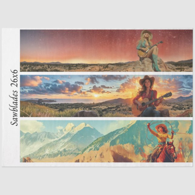 Decoupage 26x6" Cowgirl Western Designs Handsaws Tissue Paper (Front)