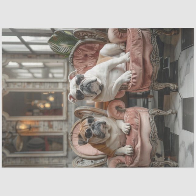 Decoupage 2 Cool English Bulldogs Sunglasses  Tissue Paper (Front)