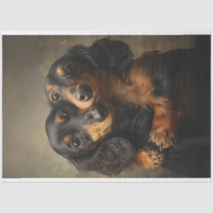 Decoupage 2 Dachshund Dogs Hugging Tissue Paper