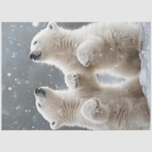 Decoupage 2 Polar Bear Cubs Playing in Snow Tissue Paper