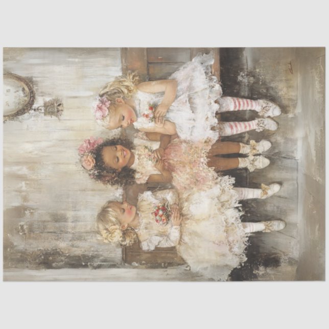 Decoupage 3 Children Blossoming Friendships Tissue Paper (Front)