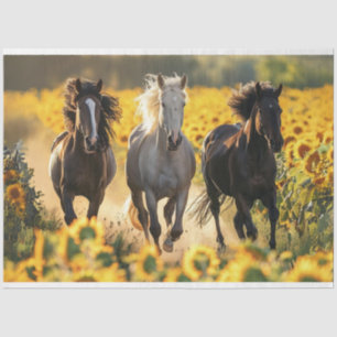Decoupage 3 Horses Running Field Sunflowers  Tissue Paper