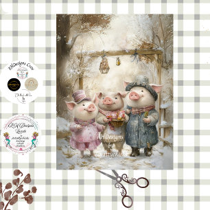 Decoupage 3 Little Pigs Story Book Forest Tissue Paper