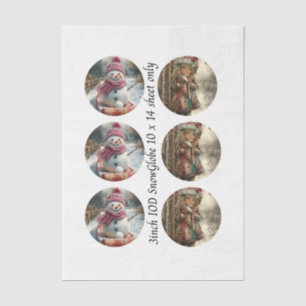 Decoupage 3" Mould Snow Globe Snowman & Girl  Tissue Paper