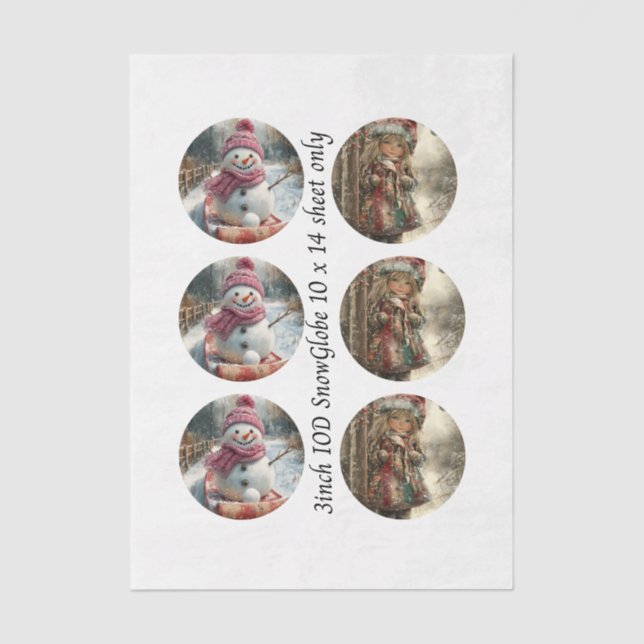 Decoupage 3" Mould Snow Globe Snowman & Girl  Tissue Paper (Front)